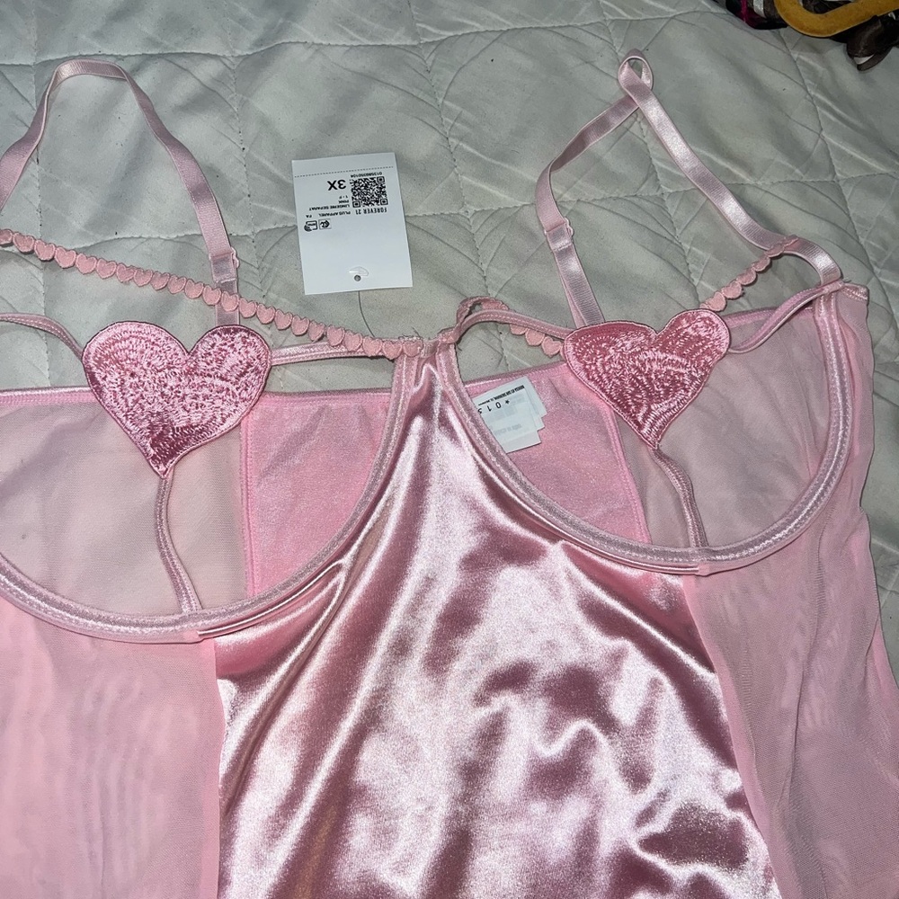 Pink Satin and Mesh Bodysuit - Picture 3 of 7